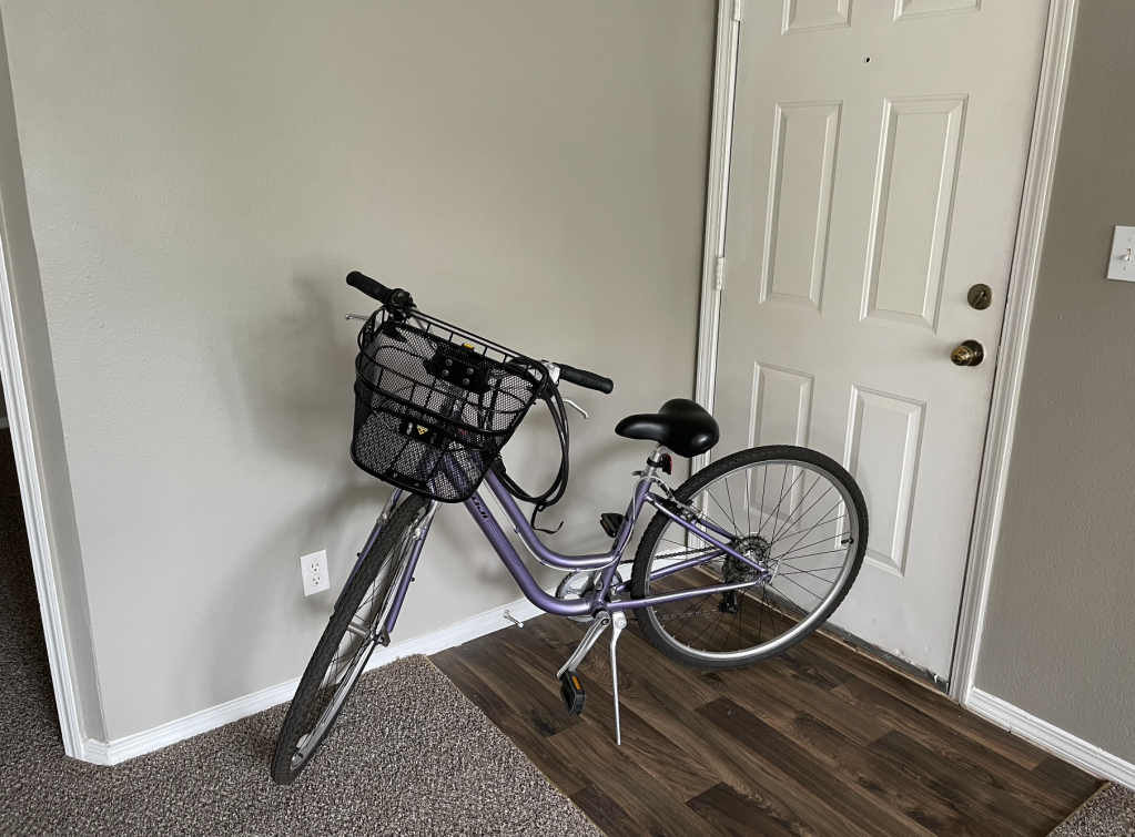 前筐可拆卸的紫色小自行车
